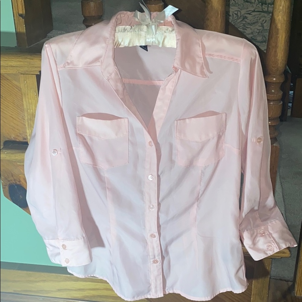 NWT Pink Sheer Button Down Dress Shirt Small